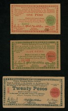 1944-5 Philippines Treasury Emergency Certificates 1, 5, 20 Pesos S672 S675 S684