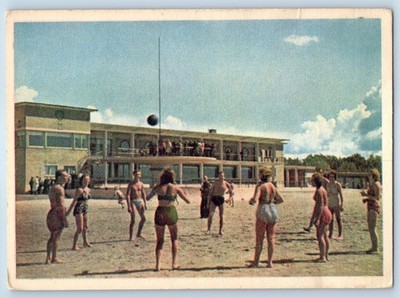 Estonia Postcard Beach building Playing Beach Volleyball Estonian SSR c1950's