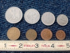 Lot of 8 1970s German coins. 5, 2, 1 Mark and 50, 10, 5, 2, 1 Pfenning set.