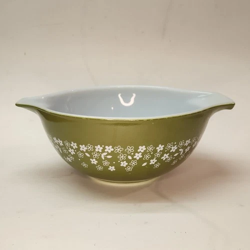 Vintage PYREX 442 Spring Blossom Green Crazy Daisy Mixing Bowl 1.5QT