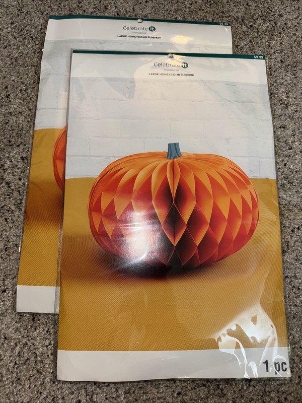 Celebrate It Large Orange Honeycomb Pumpkin for Tabletop Fall Decor 2