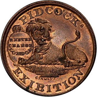 Londra Inghilterra Conder Gettone Pidcock Esposizione Leone Uccellino e Bestia PCGS MS64