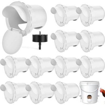 Chicken Feeder Port 12 Pack Poultry No Waste Port Kit with Stopper Lid, 1 Hol...