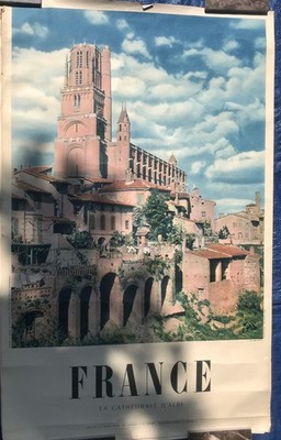 Vintage 1950's La Cathedrale D'Albi Travel Poster French Tourism