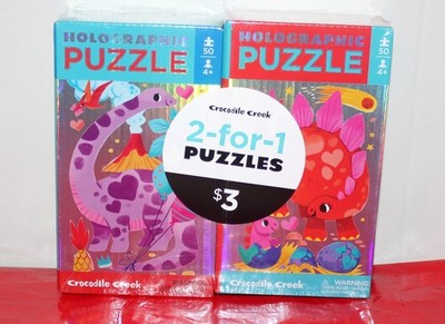 2-Pack Crocodile Creek ''DINOSAURS'' 50-piece Holographic Puzzles, New, Sealed!