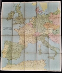 antique AUTOMOBILE ROUTE MAP BRITISH ISLES linen Central Europe Algeria Tunisia