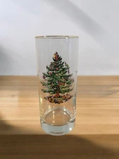 Spode Christmas Tree Highball Glasses Set of 4 – Holiday Drinkware, Gold Rim. 