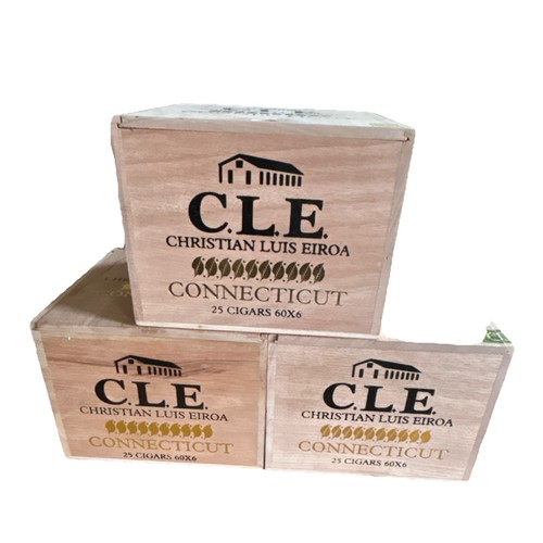 C.L.E. Connecticut Collectible Wooden Cigar Box 25 Cigars 60x6 3 Boxes