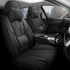 Nappa Leather Car Seat Covers - Full Set 5-Piece Waterproof Seat Cover Univer...