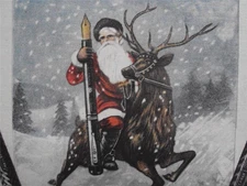120 YEAR OLD COLOR WATERMAN'S PEN AD SANTA RIDES REINDEER IN SNOW SUNDAY MAG.