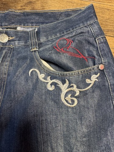 VTG Y2K Imperious Delf Jean Shorts W36 Embroidered Hip Hop Baggy Grunge Denim GU - Picture 7 of 7