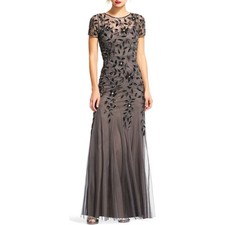 ADRIANNA PAPELL Floral Embroidered Beaded Trumpet Gown 300 G3D