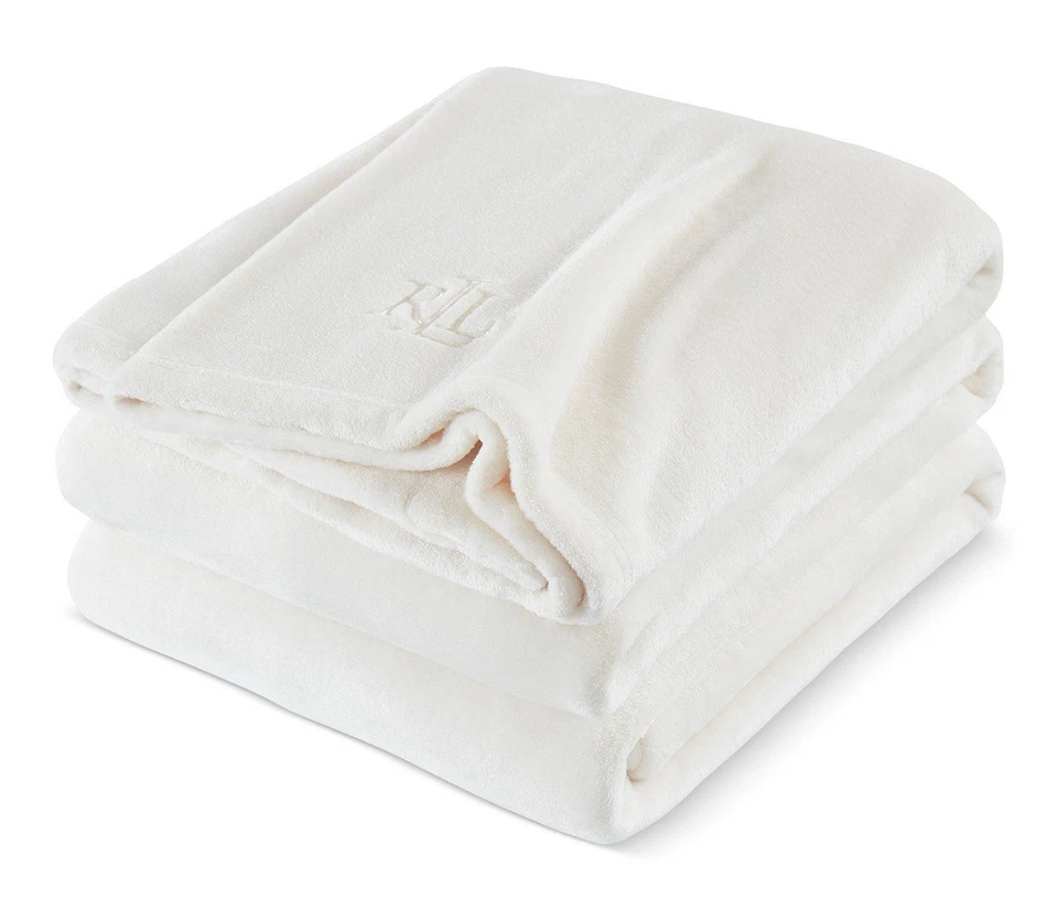 LAUREN RALPH LAUREN Classic Micromink Full/Queen Size Blanket- CREAM 90”x 90” - Image 2 of 4