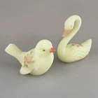 Vtg Fenton Satin Custard Uranium Glass Swan and Bird Figurines Hand Painted