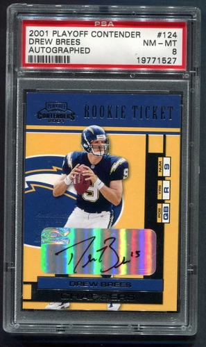 2001 Playoff Contenders Drew Brees RC Ticket AUTO #124 PSA 8 NM-MT