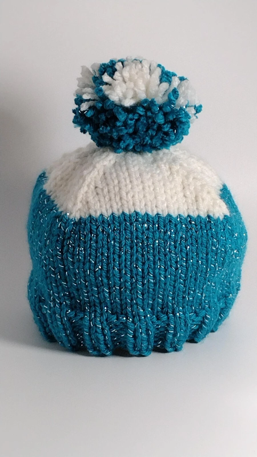 Newborn Baby Beanie Hat Knit Pom Pom Blue Teal - ChinLet Collectibles