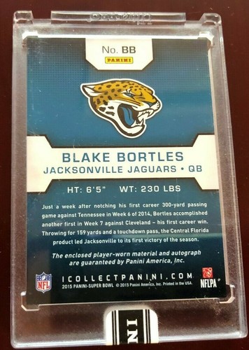 2015 Panini Super Bowl XLIX Promo BLAKE BORTLES RC JERSEY 4CLR PATCH AUTO #01/25 - Foto 2 di 2