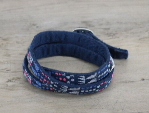 Old Navy Vintage Girls Skinny Navajo Cloth Belt Size 7 Regular Navy Blue Pink - Picture 2 of 5