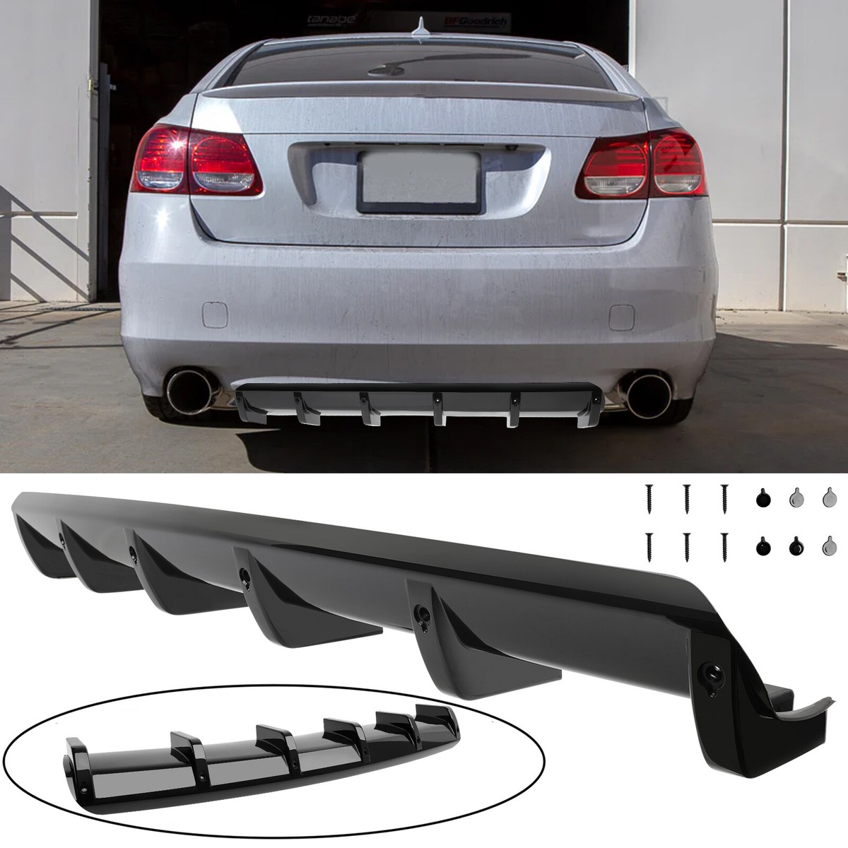 For Lexus GS F GS300 GS430 Gloss Black Rear Bumper Diffuser