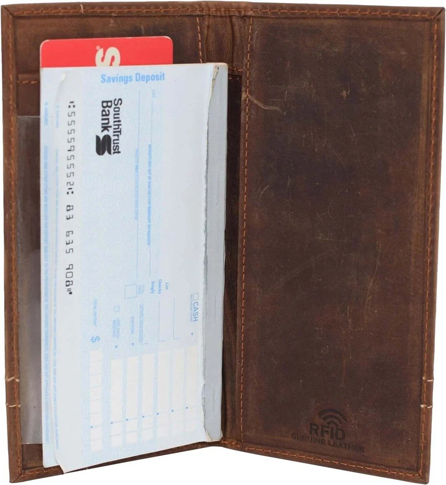 Cartera con cubierta de chequera estándar de cuero genuino con bloqueo RFID Hunter marrón Foto 4 de 4