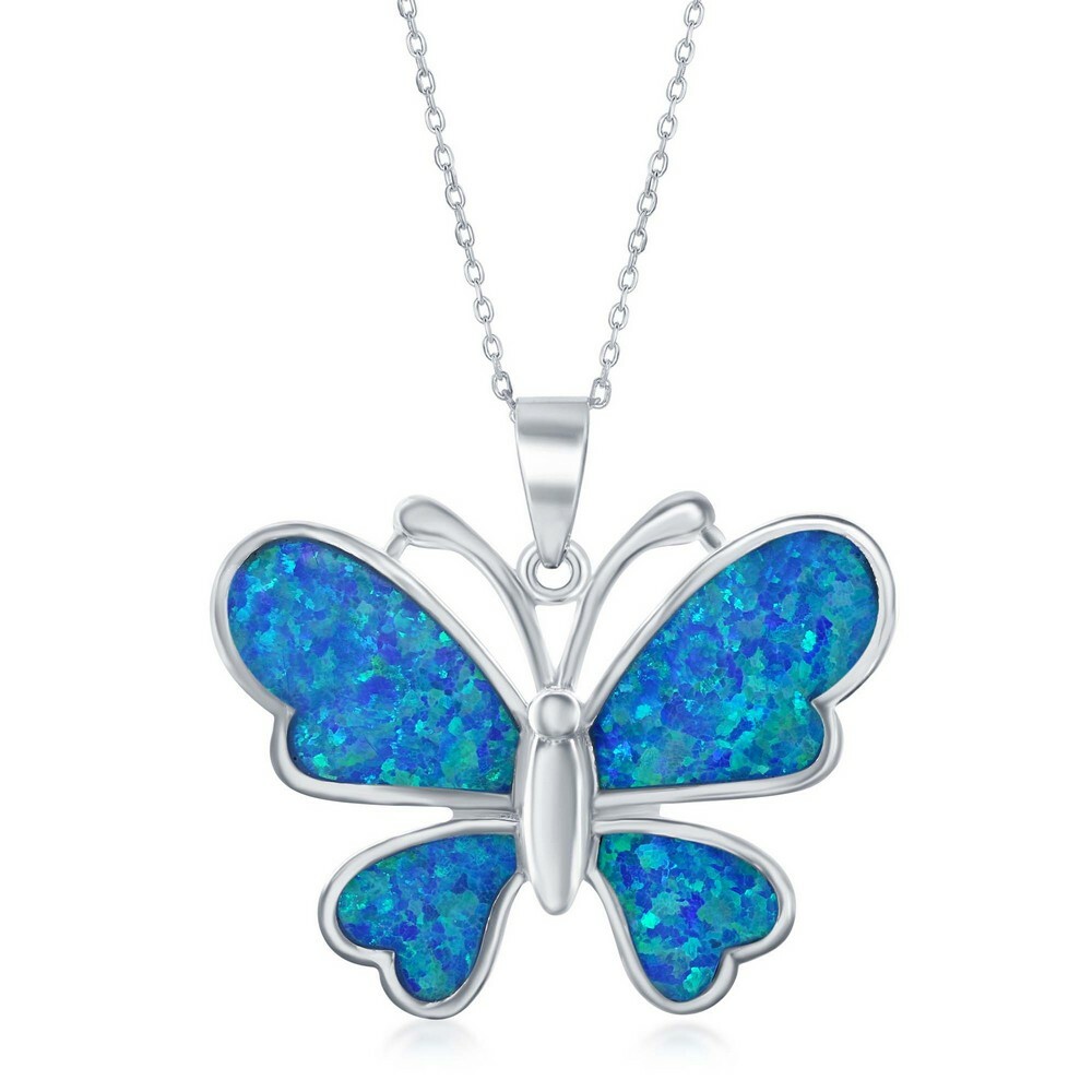 Женская подвеска из стерлингового серебра с крупной синей инкрустацией в виде бабочки из опала 14390₽