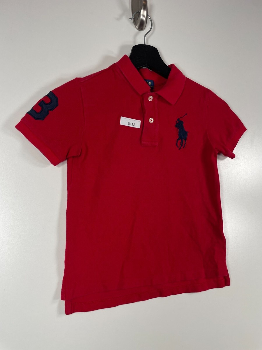 Vtg Polo Ralph Lauren Kids Boys Big Pony Logo #3 Polo Shirt Red Sz