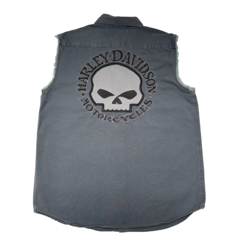 Harley Davidson Willie G Skull Button Sleeveless Shirt Vest Men's Large Grey