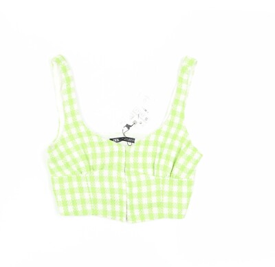 ZARA Damen grün karierte Bluse Cropped Top Größe 8