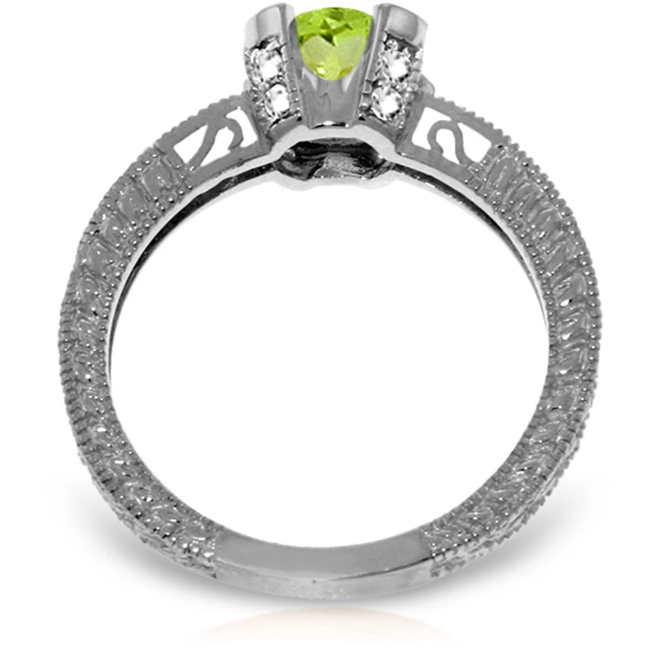 Platinum Plated 925 Sterling Silver Ring w/ Natural Diamonds & Peridot - Image 2 of 2