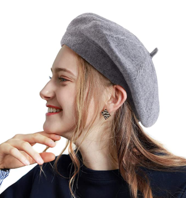 LADYBRO 2 Layers Gray French Beret Hat for Women, Warm Cable  display picture 3