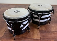 Professional Wood Bongos - Puerto Rico Black Flag Series Design.7-1/4” & 8.5/8”