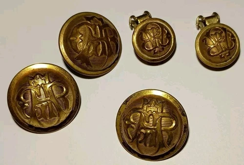 Civil War GAR Grand Army Republic Brass Dome Uniform Buttons, Brooch & Earrings