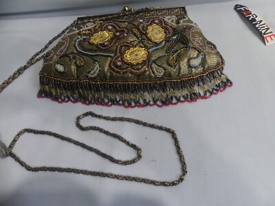 Vintage Glitzey FAR NINE Clutch/Shoulder Purse with Seed Beads