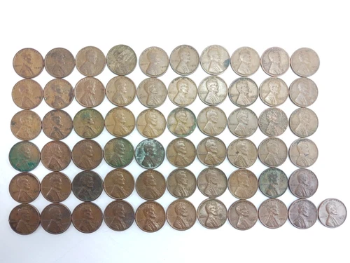 Roll+ of 61 1925-1957 Lincoln Wheat Cents Penny AG-G-VF+ Collection LOT Some S/D