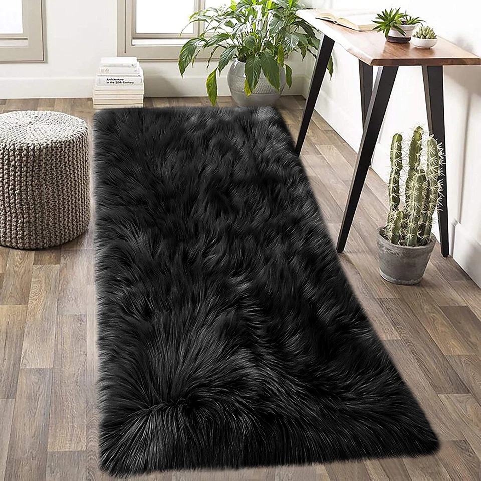Faux Sheepskin Rug 2x6 2x5 Super Soft Fluffy Runner Rug Black/Pink/White/Grey - Image 2 of 4