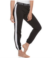 JUNIOR'S SO BLACK JOGGER VELOUR STRIPE LOUNGE PANTS LOVE WAISTBAND SZ SMALL