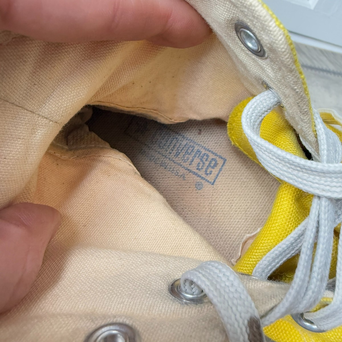 Vtg 70s Converse Hi Tops Yellow Made in USA Box Logo Chucks