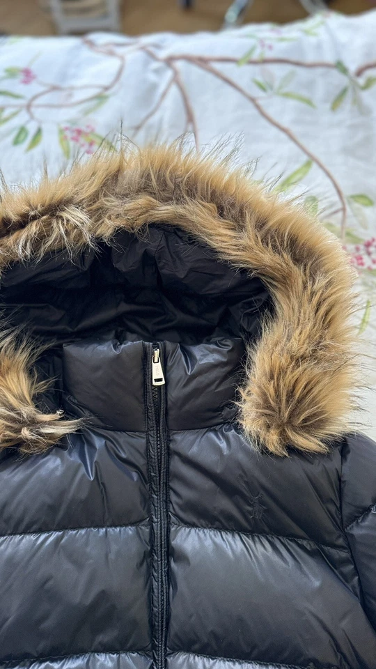 女孩 Ralph Lauren 黑色狐狸毛皮羽绒夹克,尺寸 L(12-14)。 Approx 150 保修和延长保修 — 第 3/4 张图片