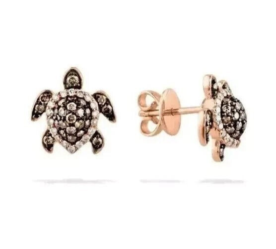 2ct Round Lab Created Brown Diamond Tortoise Stud Earrings 14k Rose Gold Plated - Product main view