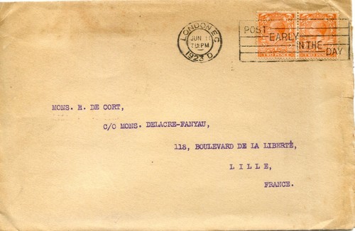 lettre flamme de Londres 1923- post early in the day - timbre roi Georges V
