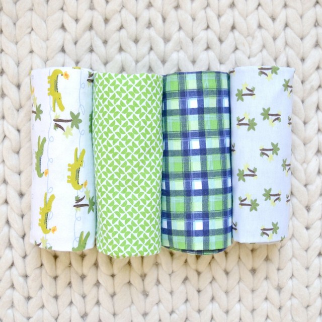 NEW Carter's 4 Pack Baby Boy Receiving Blankets Alligators Green Blue