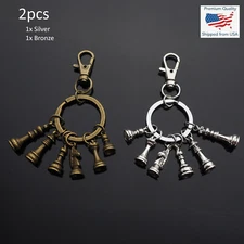 2pcs - Chess Pieces King Queen Rook Knight Bishop Pawn Charms Keychain 2 Colors