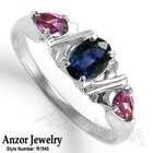 14k Solid White Gold Three-Stone Sapphire and Alexandrite Ring #R1948 — photo 1