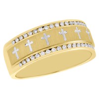14K Gelbgold Diamant Herren Ehering W / Gekeimt Kreuz Verlobungsring 1/4 CT