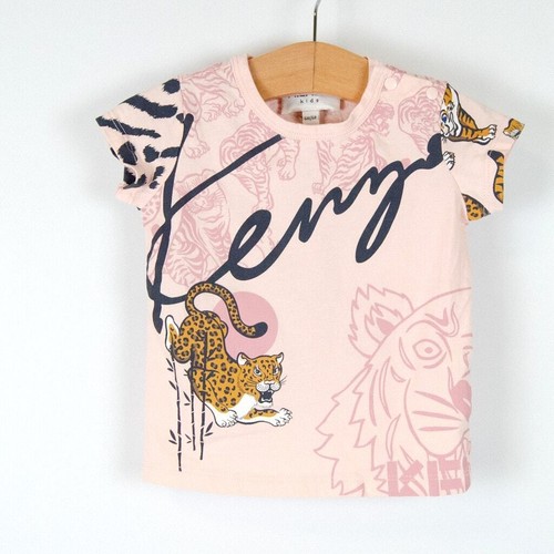 Kenzo Kids Paris Tiger Logo Graphic Print T-Shirt Pink Short Sleeve Baby 6m