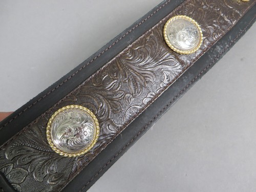 Taylor Guitar 3-inch Leather Strap Grand Pacific Nickel Conchos Black Dark Brown - Picture 5 of 10