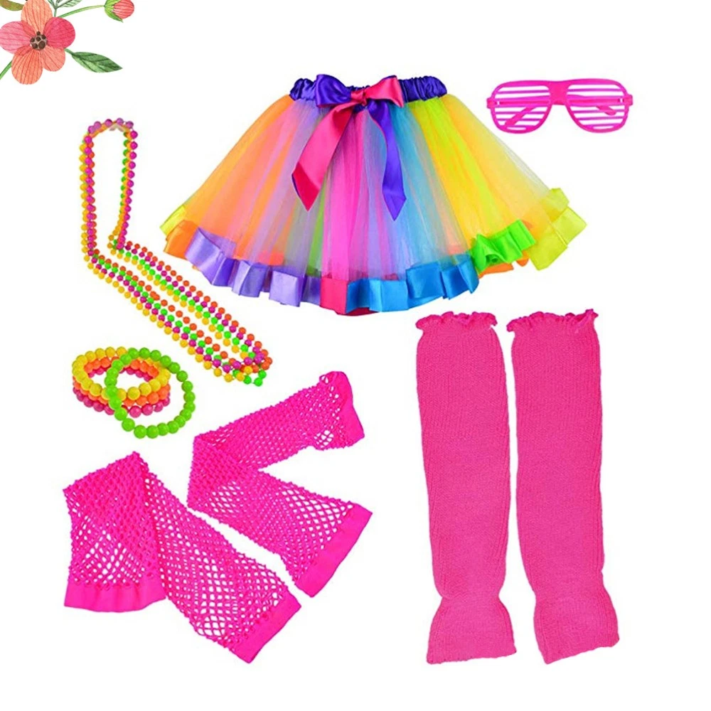 VETEMENTS Tuta da festa donna Miss anni 80 accessori abito neon occhiali a rete