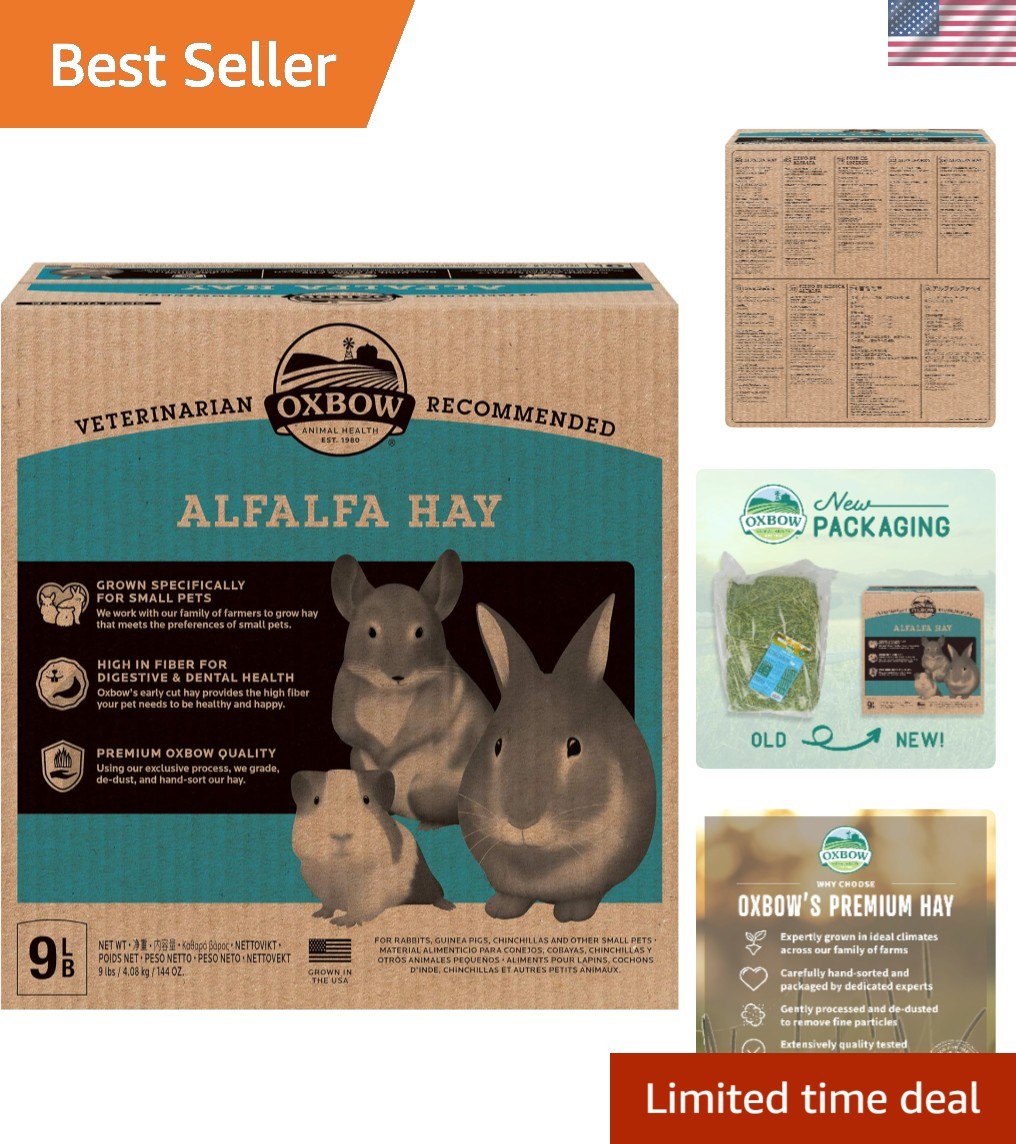 Nutrient-Rich Alfalfa Hay - 9 lb Bag for Small Pets - Grown in USA & High Fiber