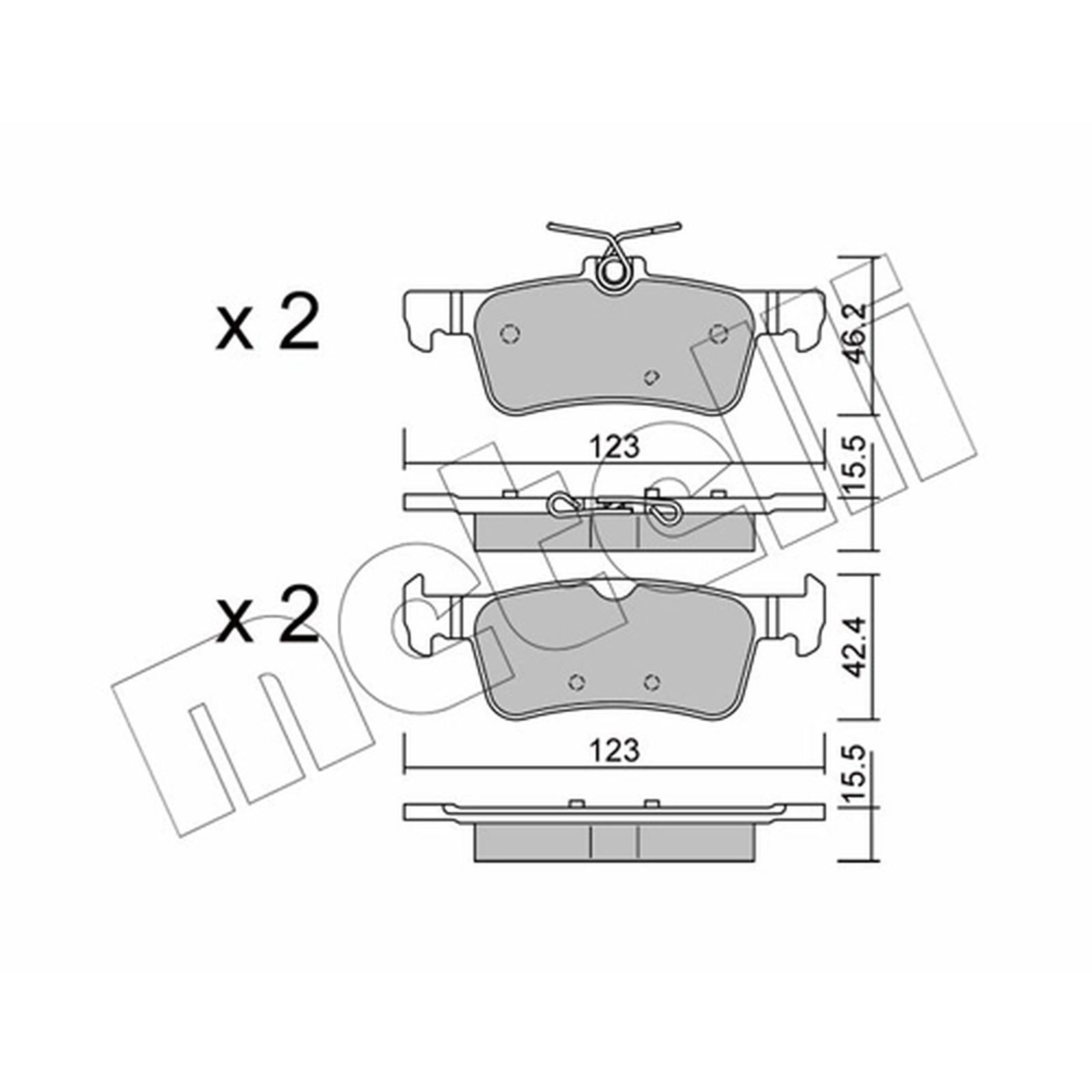 1x ORIGINAL® Metelli 22-1042-0 Bremsbelagsatz, Scheibenbremse Hinten, exkl.
