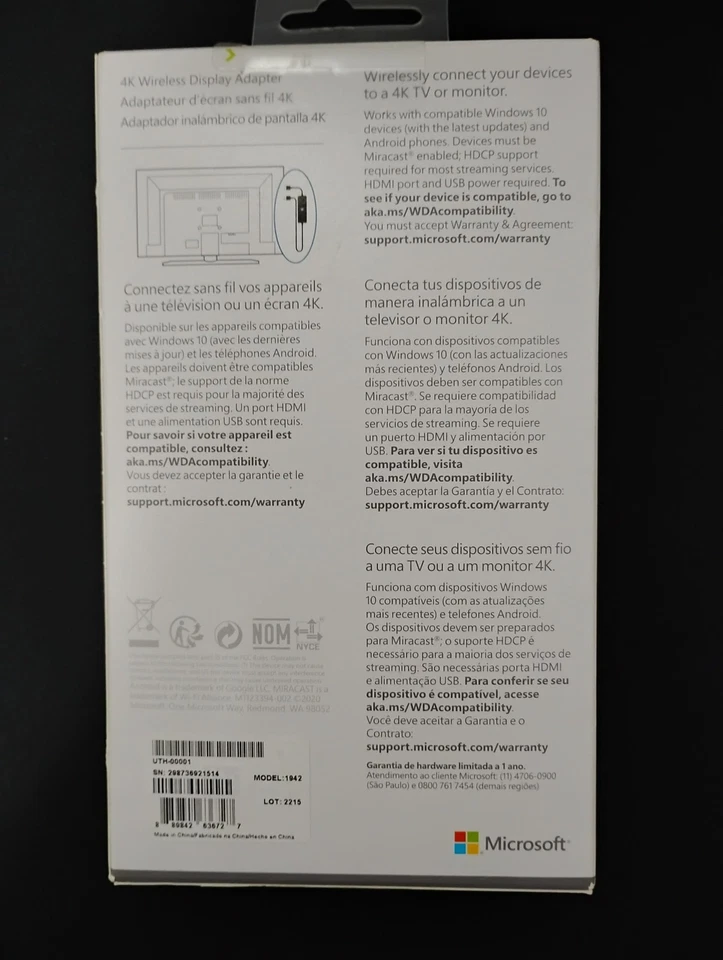 Microsoft 4K UTH-00001 Wireless Display Adapter, 3rd Gen (1942) Brand New Sealed - Image 2 of 3